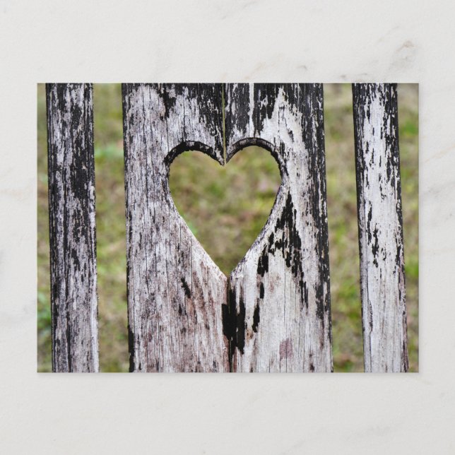 Herz geschnitzt Holzstuhl hinten Postkarte (Vorderseite)