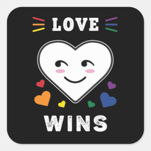 Herz Gesicht Liebe Gewinnt LGBTQ Gay Pride Quadratischer Aufkleber