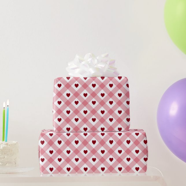 Herz & Gingham Pattern Geschenkpapier (Partygeschenke)