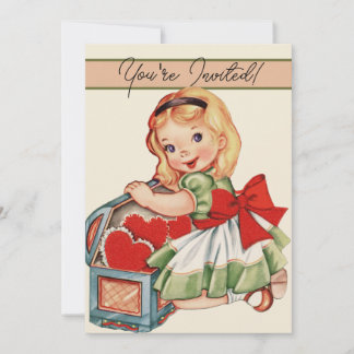 Herz Girl Child Retro Niedliche Kinder Einladung