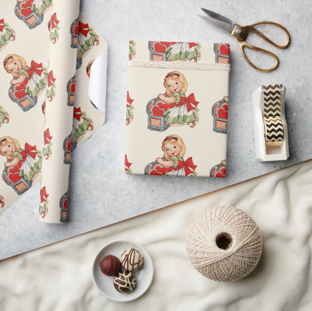 Herz Girl Child Retro Niedliche Kinder Geschenkpapier (Kunsthandwerk)