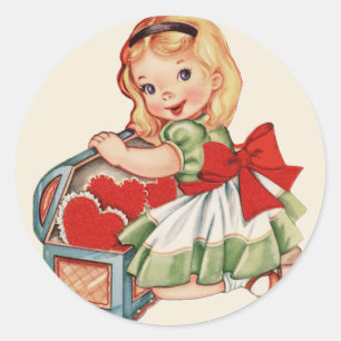 Herz Girl Child Retro Niedliche Kinder Runder Aufkleber