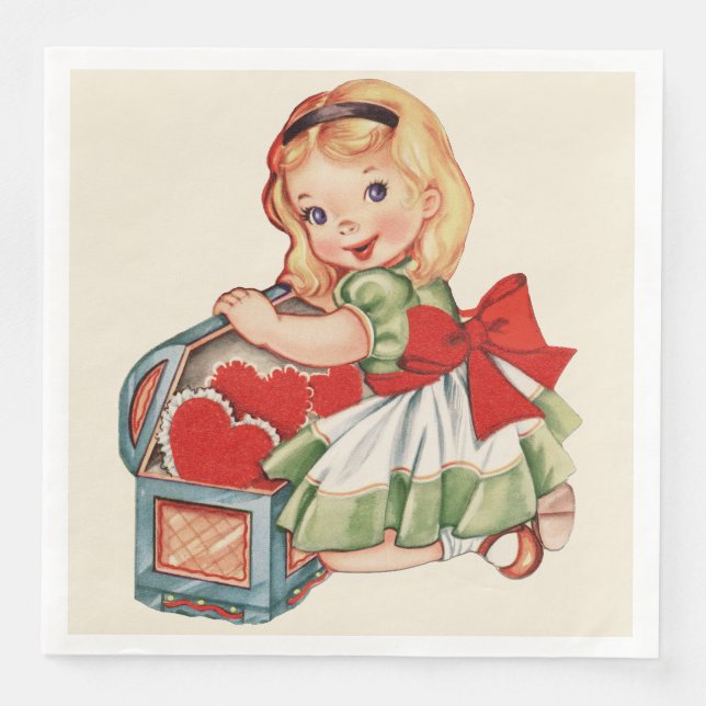 Herz Girl Child Retro Niedliche Kinder Serviette (Vorderseite)