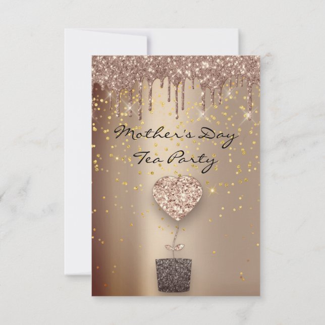 Herz Glitzer Tropfen Rose Mütter Tee Party Einladung (Rückseite)