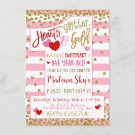 Herz, Glitzer und Gold! Valentine 1. Geburtstag Einladung
