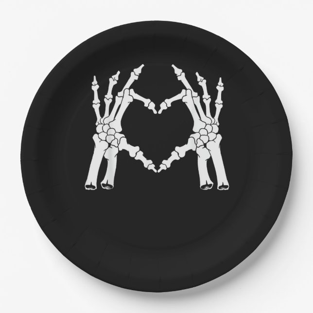 Herz - Halloween Skeleton Hand Pappteller (Vorderseite)
