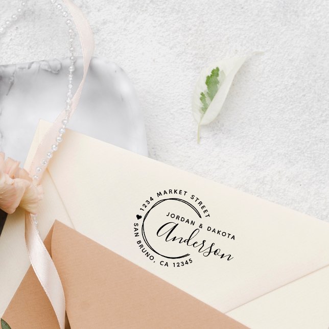 Herz & Hand gezeichnet Lines New Weds Rücksendeadr Gummistempel (Von Creator hochgeladen)