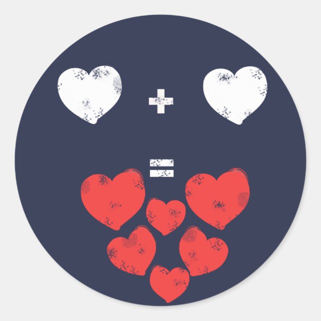 Herz + Herz = Liebe Aufkleber (Vorderseite)