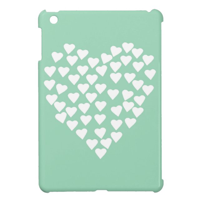 Herz-Herz-Weiß auf Minze iPad Mini Hülle (Hinten)
