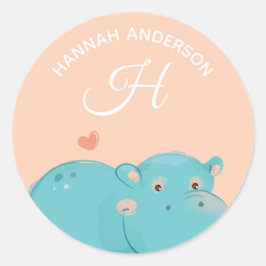 Herz Hippo ・ Alphabet Monogram Niedlich School Day Runder Aufkleber