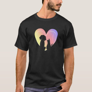 Herz Hund Und Katze Silhouette Süße Herztiere 1 T-Shirt
