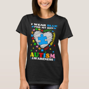 Herz ich tragen Autismus blau für meinen Sohn Auti T-Shirt