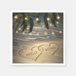 Herz im Sand Beach Shore Palm Tree Hochzeit Serviette