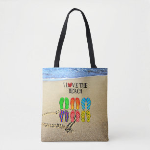 Herz im Sand gezeichnet, ich liebe den Strand Tasche