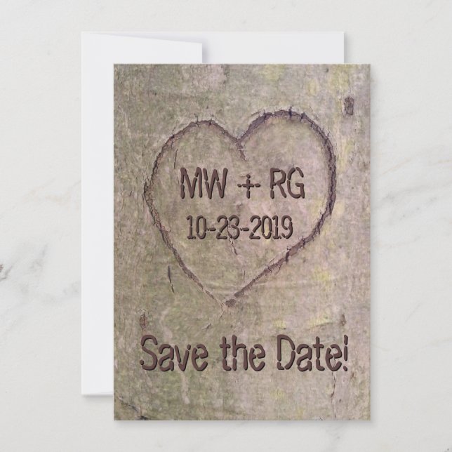 Herz in Baum gehauen, Save the Date (Vorderseite)