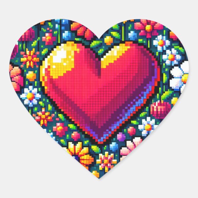 Herz in Blume Pixel Art Herz-Aufkleber (Vorderseite)