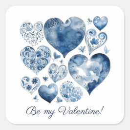 Herz in Delft Blue, Valentin Quadratischer Aufkleber
