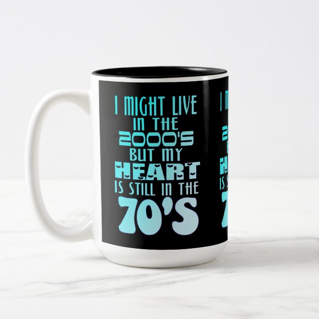 Herz in den 70er Jahren Zweifarbige Tasse (Links)