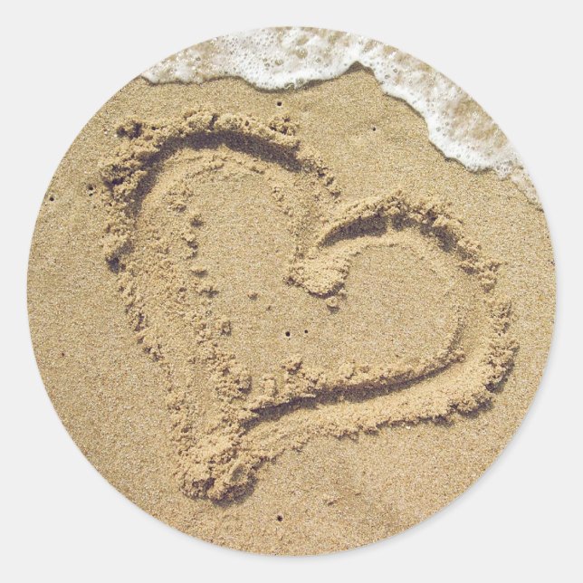 Herz in den Sand-Hochzeitsklebern Runder Aufkleber (Vorderseite)