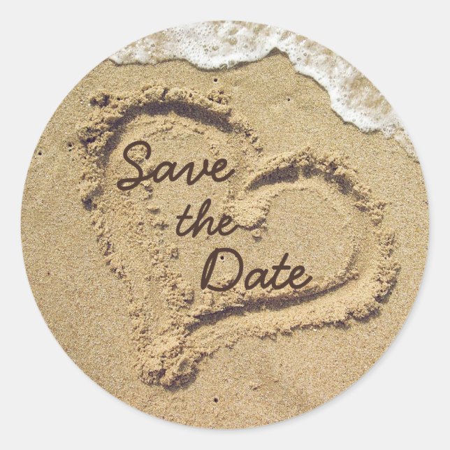 Herz in den Sand-Save the Date-Aufklebern Runder Aufkleber (Vorderseite)