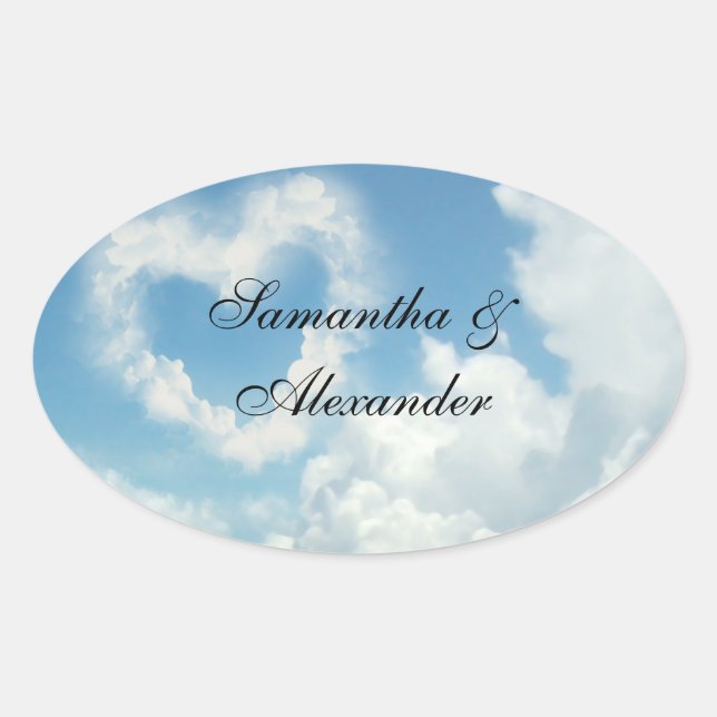 Herz in den Wolken, Blue Sky Romantische Liebe Ovaler Aufkleber (Vorderseite)