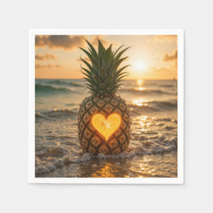 Herz in eine Ananas auf einem Strand geschnitzt Serviette