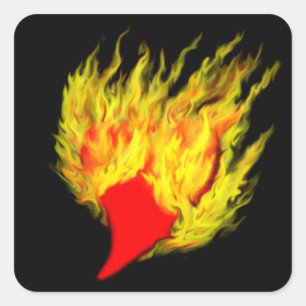 Herz in Flammen Quadratischer Aufkleber