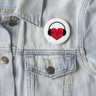 Herz in Kopfhörern. Button