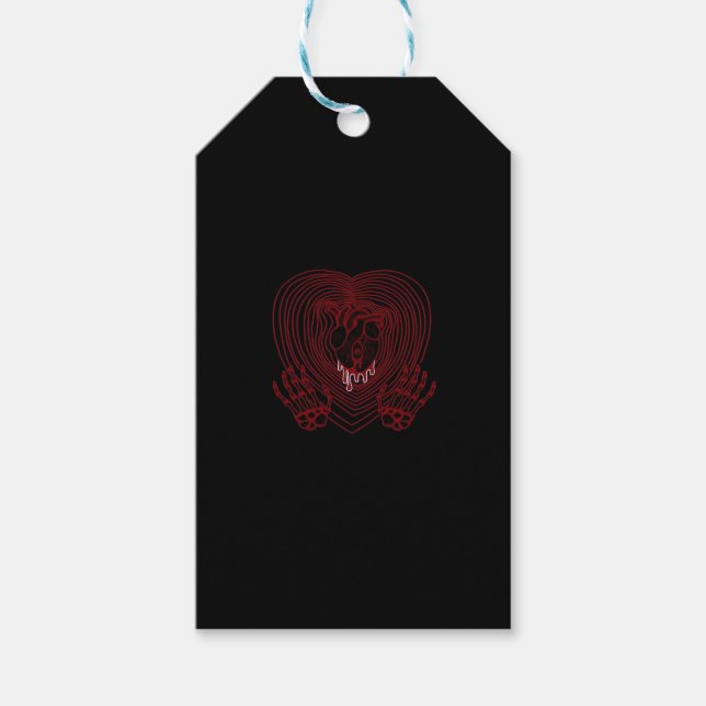Herz in Rot weinen - Skeletthörnchen Geschenkanhänger (Vorderseite)
