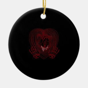 Herz in Rot weinen - Skeletthörnchen Keramik Ornament