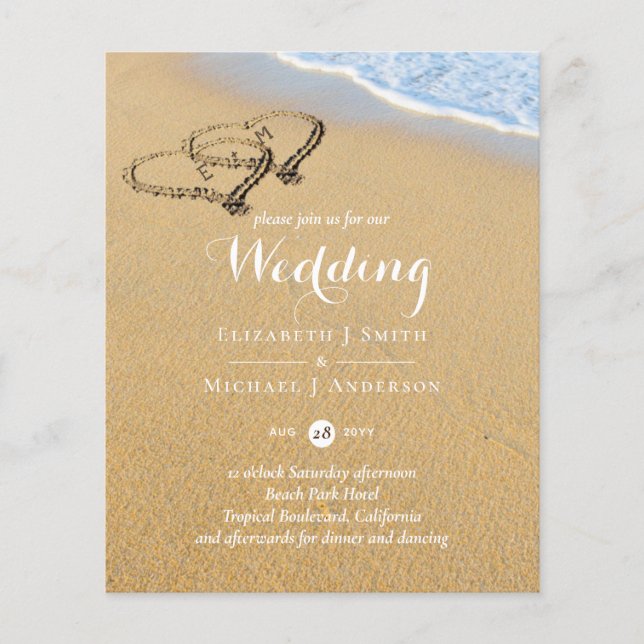Herz in Sand Tropical Beach Ocean Budget Hochzeit (Vorderseite)
