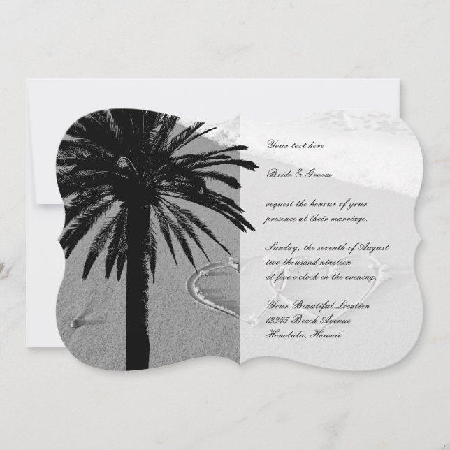 Herz in Sand Tropical Strand Hochzeit Einladungen (Vorderseite)