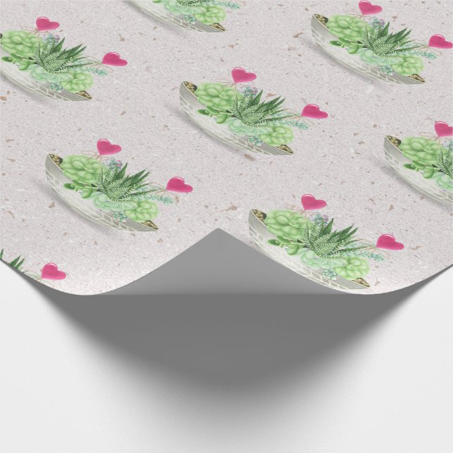 Herz in Sukkulente Pflanze auf Terrazzo Geschenkpapier (Ecke)