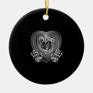 Herz in Weiß weinen - Skeletthörnchen Keramik Ornament