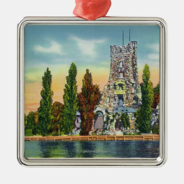 Herz-Insel-Ansicht von Alster Turm Silbernes Ornament (Vorne)