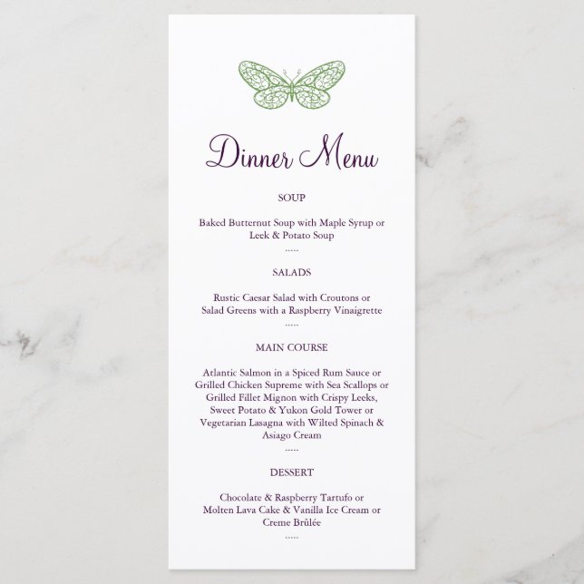 Herz ist ein "Flutter Menu" in grün Menükarte (Vorderseite)