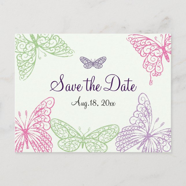 Herz ist ein Flutter Save the Date Ankündigungspostkarte (Vorderseite)