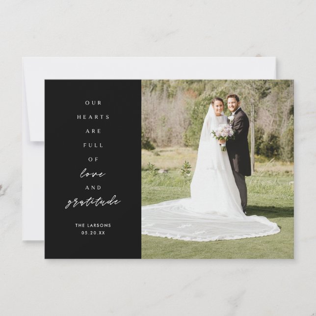 Herz ist vollendete Schwarze Hochzeit mit zwei Fot Dankeskarte (Vorderseite)
