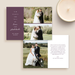 Herz ist Vollständige Drei-Foto-Lila Hochzeit Dankeskarte