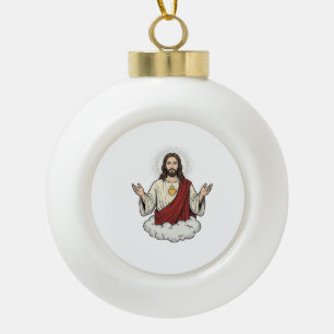 Herz-Jesu-Andachtsmotiv Vintage-Stich-Design_1 Keramik Kugel-Ornament