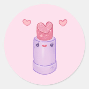 Herz Kawaii Lipstick-Zeichen Runder Aufkleber
