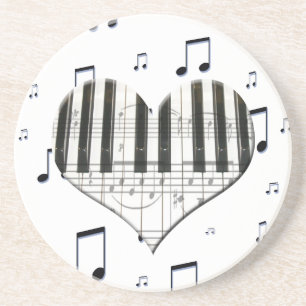 Herz-Klavier-Tastatur und Musiknoten Sandstein Untersetzer