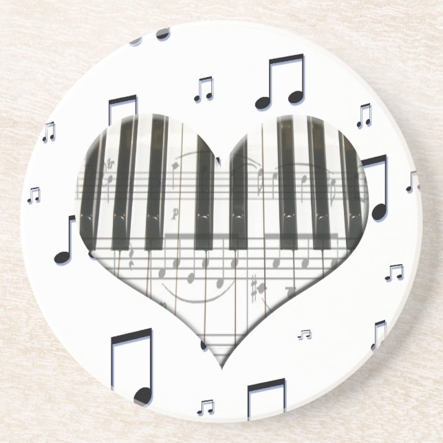 Herz-Klavier-Tastatur und Musiknoten Sandstein Untersetzer (Vorne)