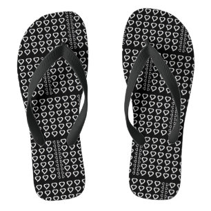Herz & Kleine Punkte Schwarz & Weiß Design Flip Flops