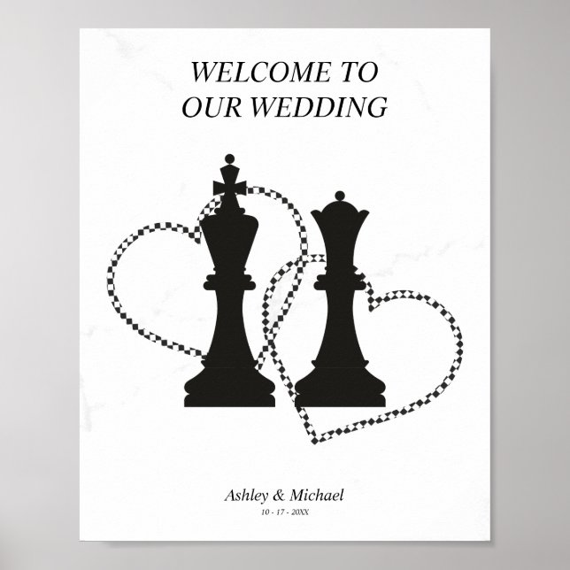Herz & König & Königin Schach für Hochzeiten Poster (Vorne)