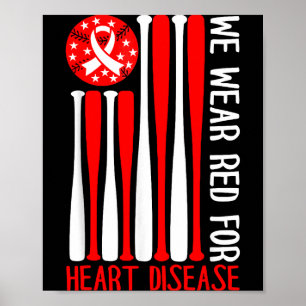 Herz-Krankheit-Bewusstsein Baseball-Liebhaber Rot  Poster