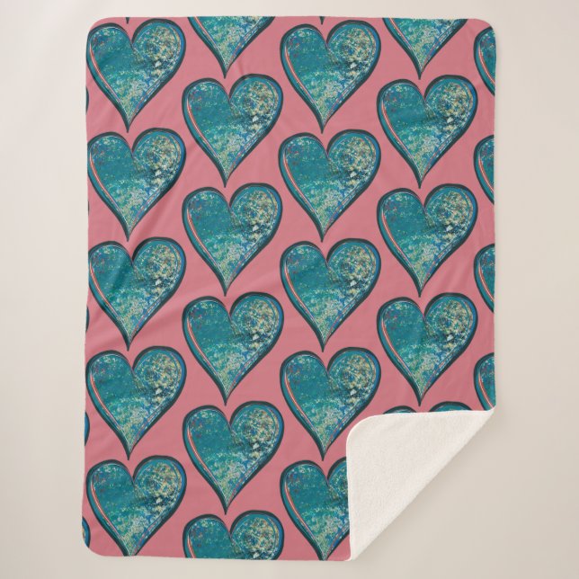 Herz-Kunst blaues und rosa Herz Sherpadecke (Vorderseite)