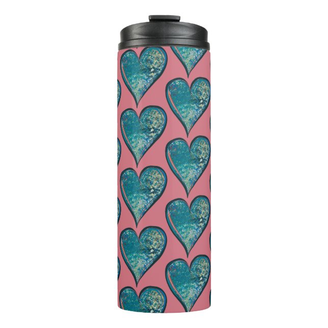 Herz-Kunst blaues und rosa Herz Thermosbecher (Vorderseite)