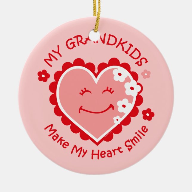 Herz-Lächelngrandkids-Verzierung Keramik Ornament (Vorne)