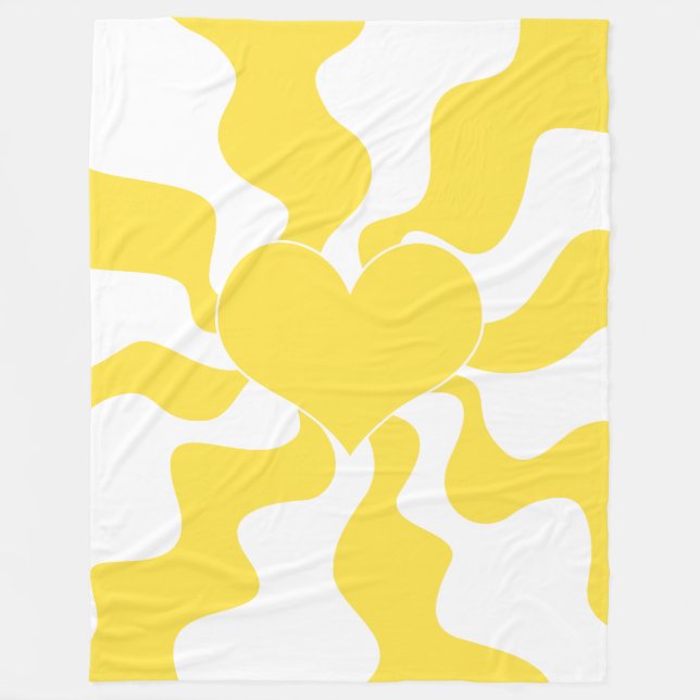 Herz - Lemon Gelb und Weiß Fleecedecke (Vorderseite)